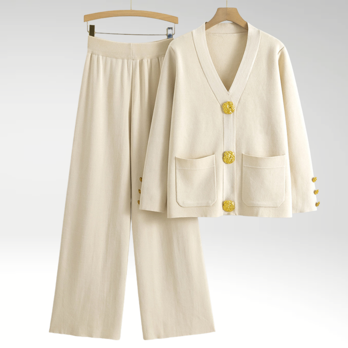 Sophistikeret Blazer Sæt med Vidde Bukser – Stilfuld Elegance