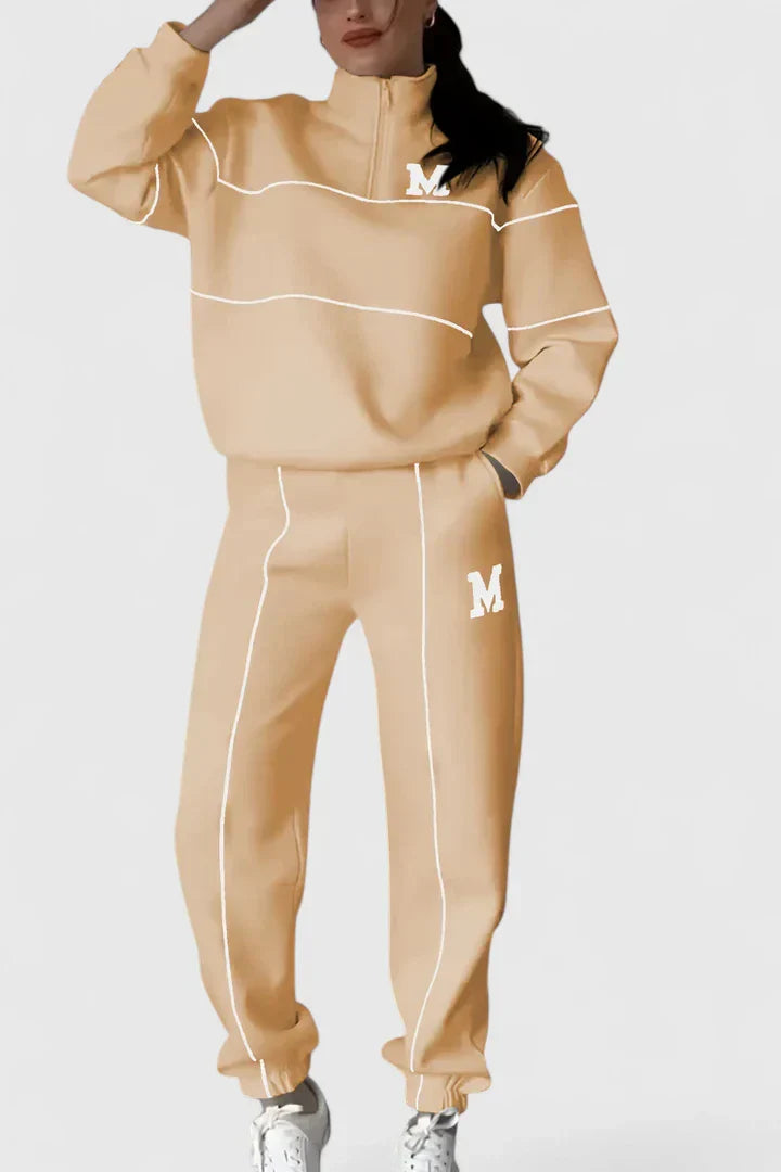 Dame Træningssæt med Halv Lynlås og Kontrastdetaljer