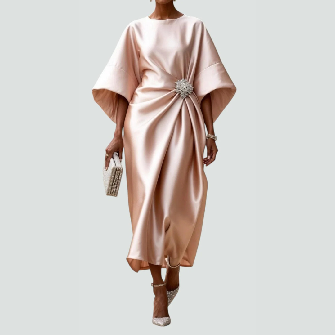 Lina | Elegant Midi Klänning med Flödande Ärmar