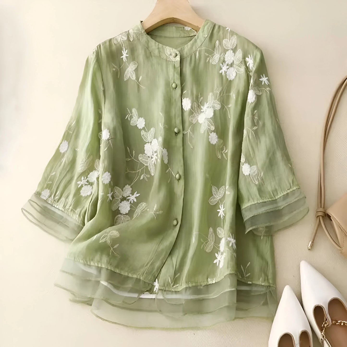 Broderad Blommig Vardagstopp för Dam