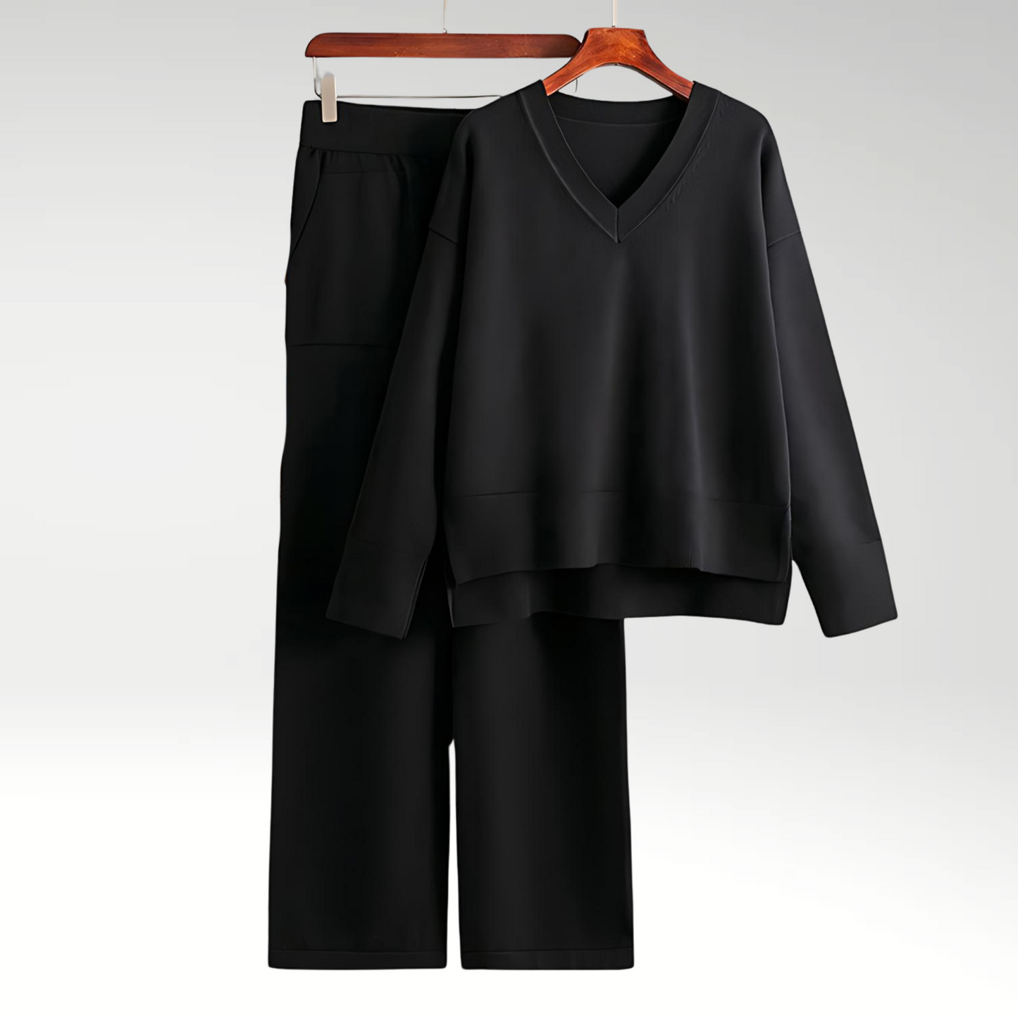 Elegant To-Delt Outfit med V-udskæring og Bukser – Ultimativ Stil