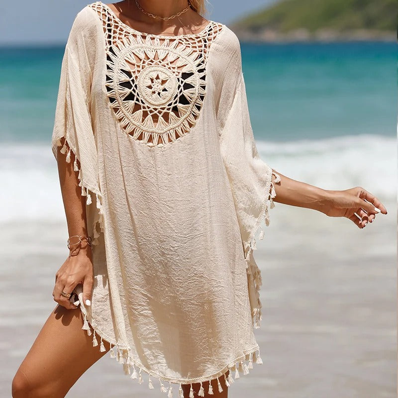 Sommerligt Boho-Kjole med Hæklet Detalje