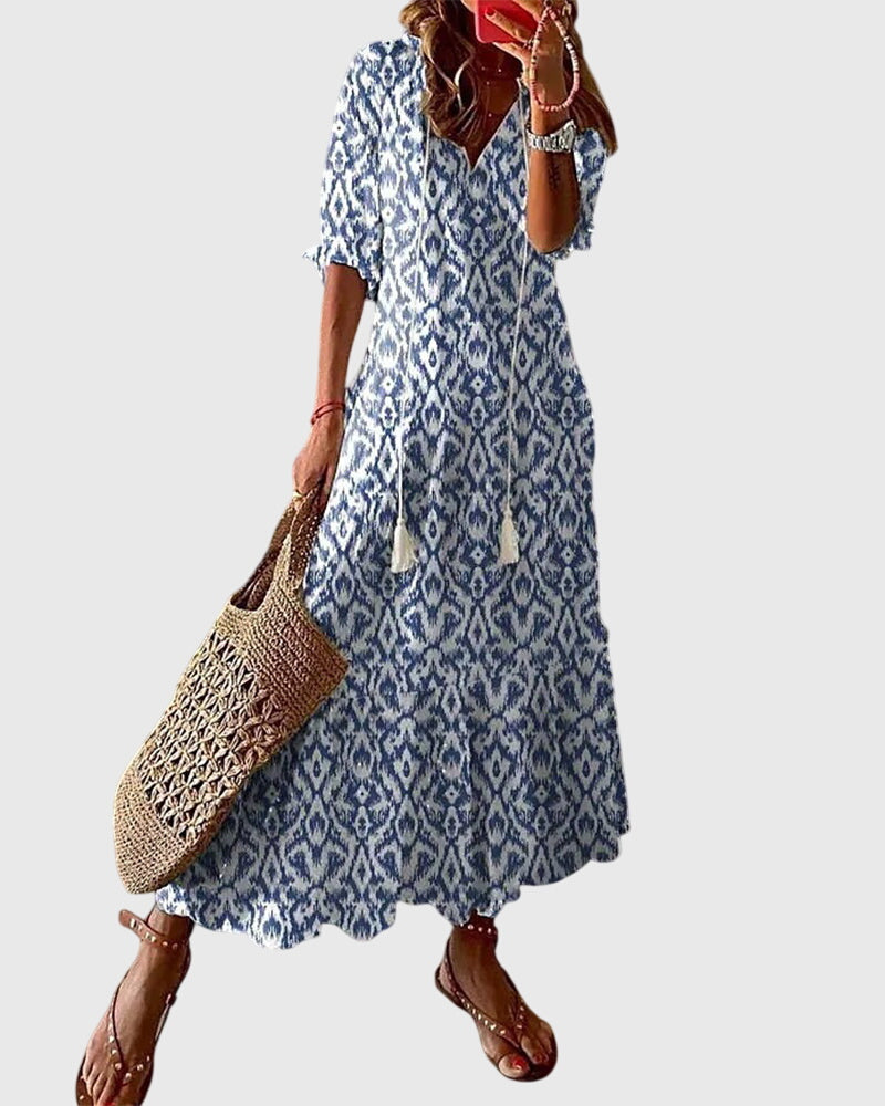 Sommarklänning för Dam med Boho V-ringning