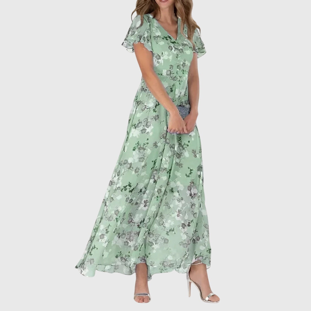 Maxiklänning med blommönster och V-ringning för sommarens elegans