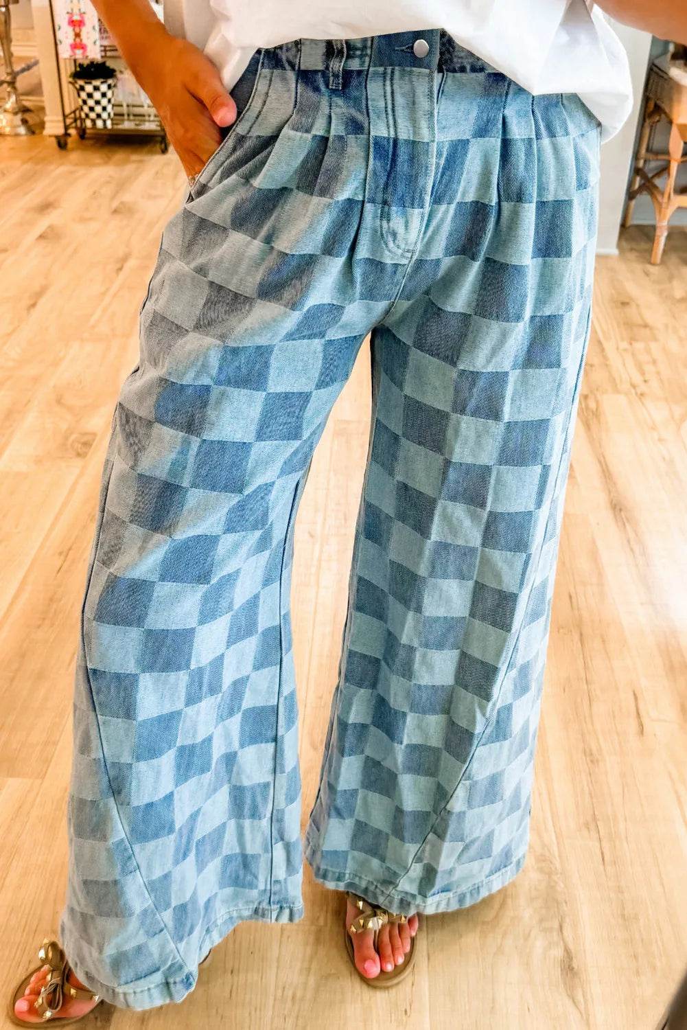 Klassiske Karo-Jeans med Løs Pasform og Praktiske Lommer