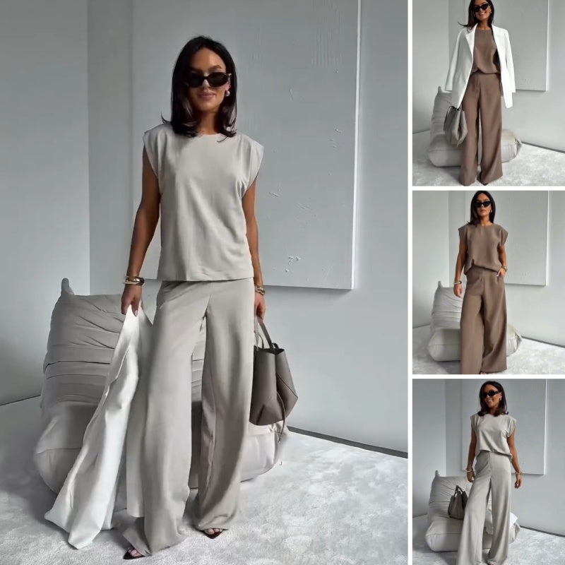 Elegant tvådelat set med t-shirt och vida byxor