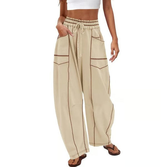 Chic Loungewear Bukser med Løse Ben og Praktiske Lommer