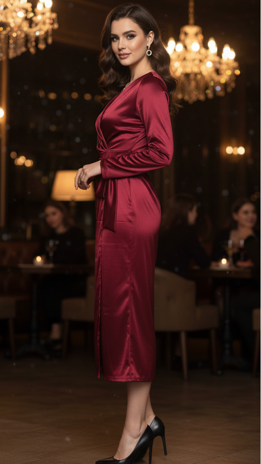 Elysia | Elegant Vår-Wrap Midi-Klänning för Damer