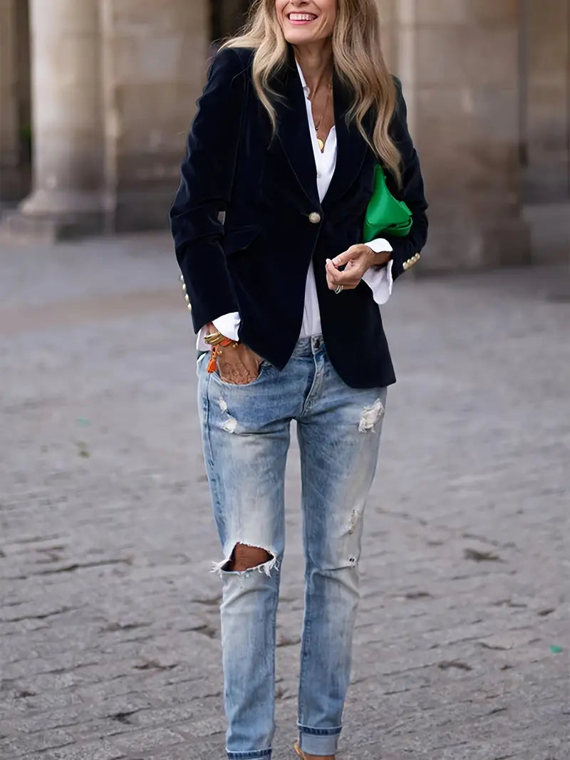 Smal passform för damer, enknäppt blazer i elegant stil