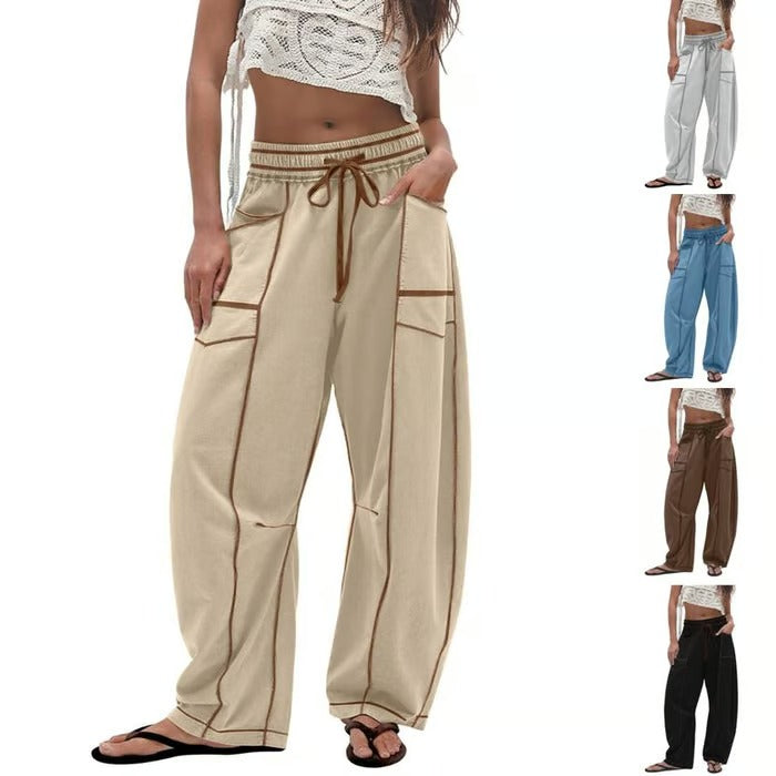 Chic Loungewear Bukser med Løse Ben og Praktiske Lommer