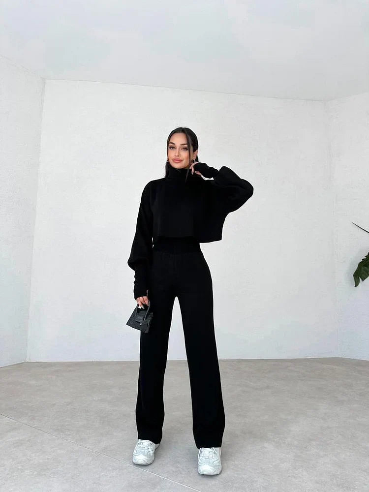 Elegant Sæt med Strikhandsker og Turtleneck
