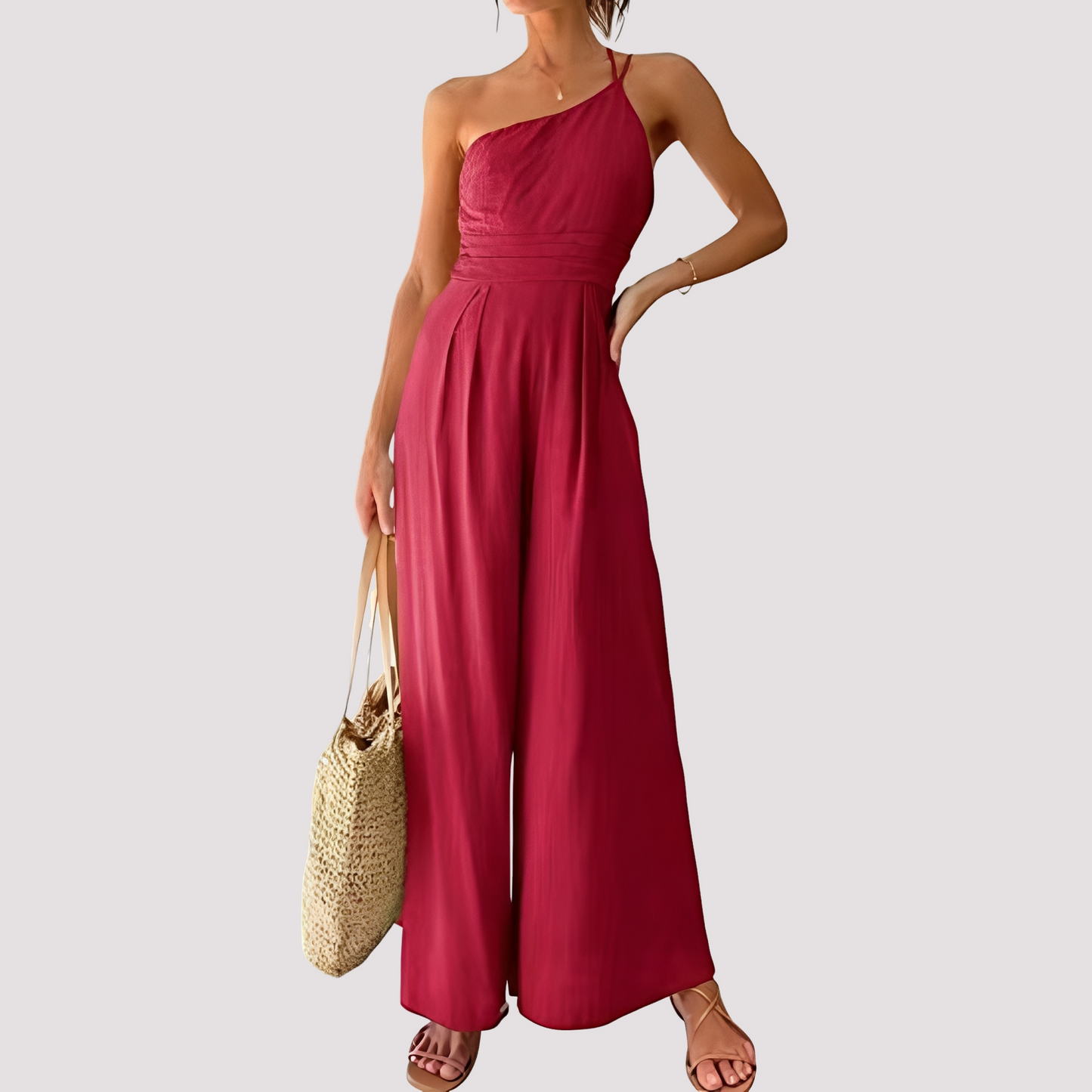 Viva – Elegant Jumpsuit med En Axel och Vid Byxa