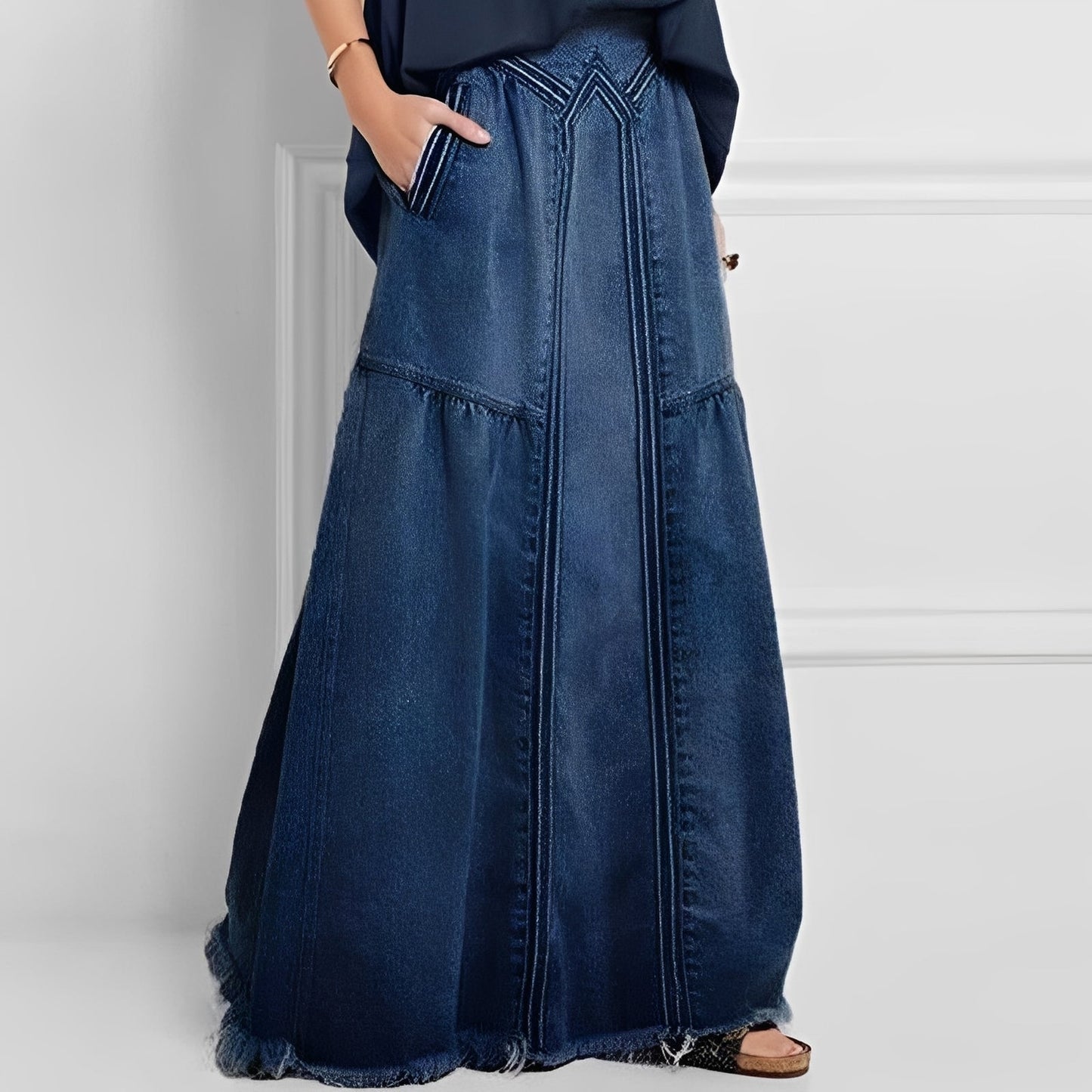 Chic Denimkjol med Ficka för Kvinnor