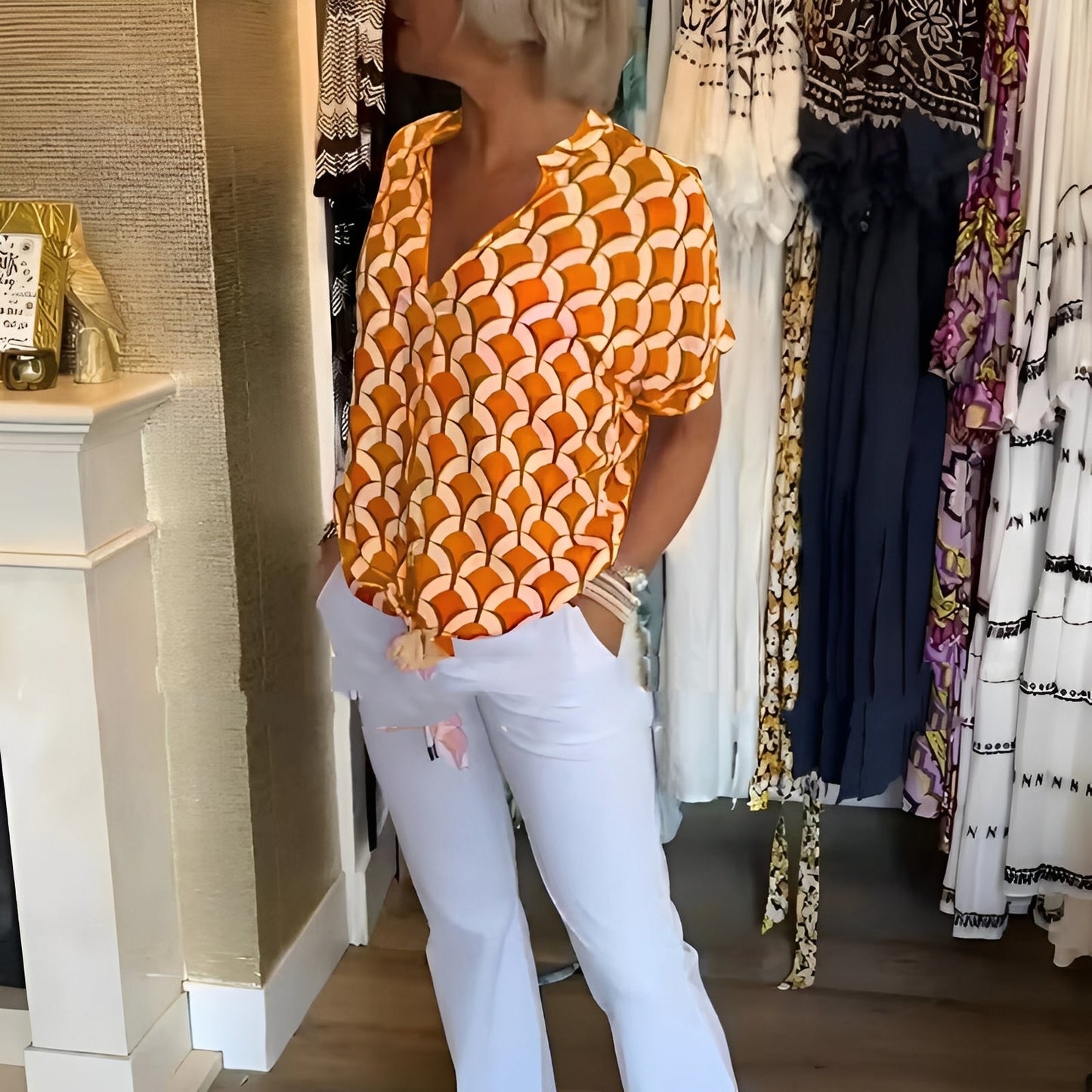 Celia - Trendigt Top med Mönster för Den Moderna Kvinnan