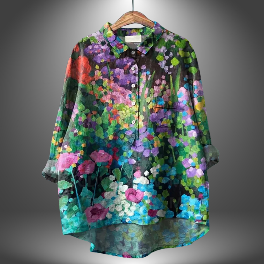 Blus för kvinnor med långärmar och blommönster
