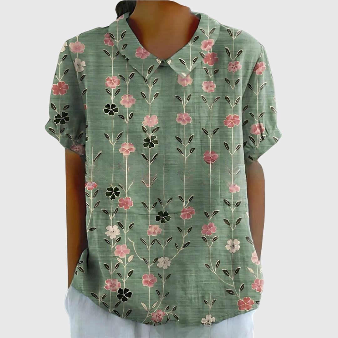 Blomsterdröm | Elegant Kortärmad Blus för Sommaren