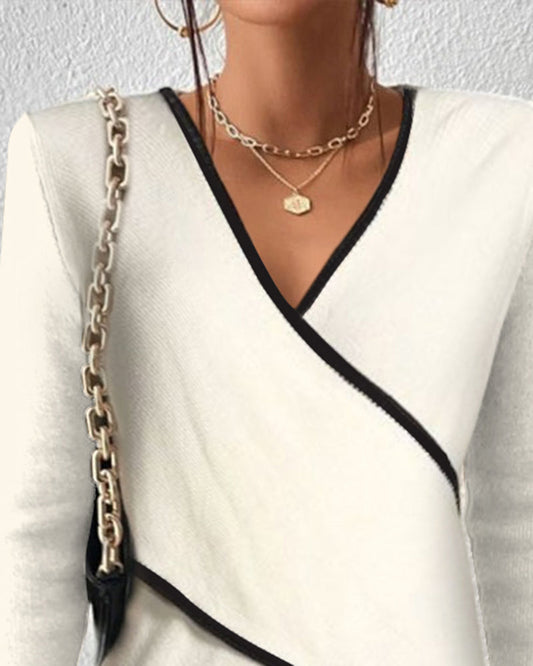 Soleil | Elegant V-hals Wrap Tröja för Damer
