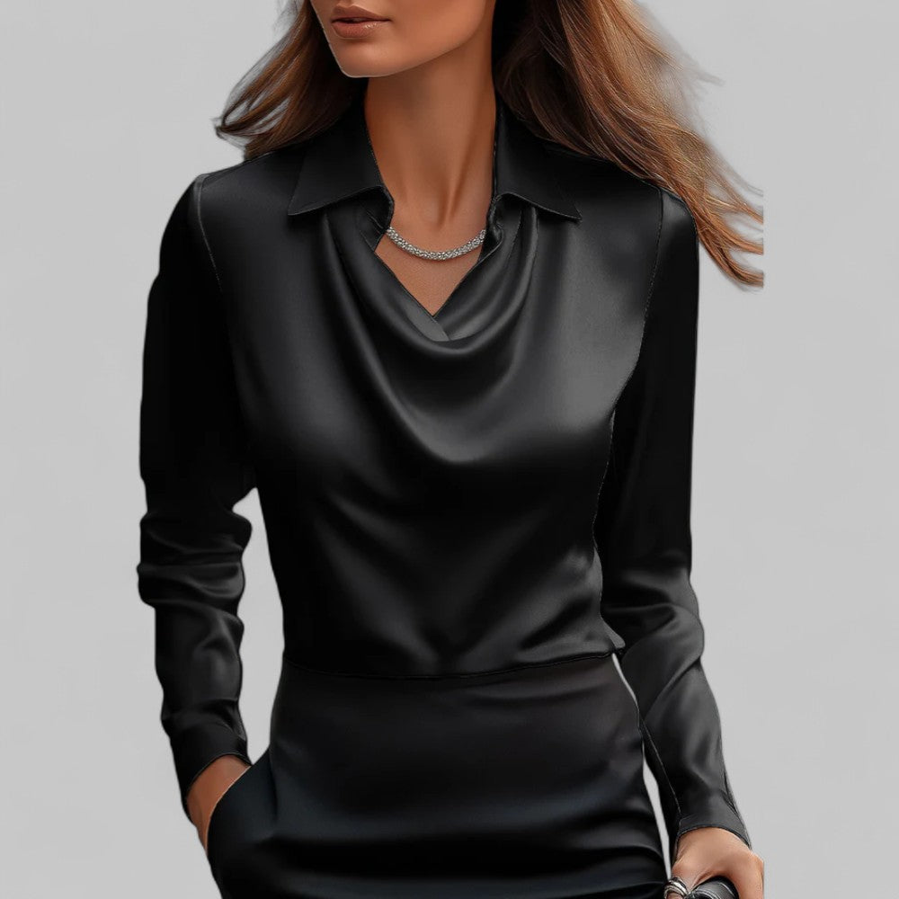 Sofistikeret Satin Bluse med Smuk Drapering
