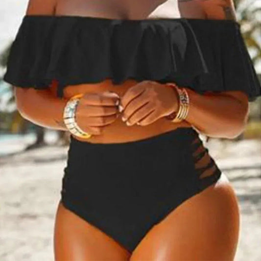 Högmidjad bikini för stranden