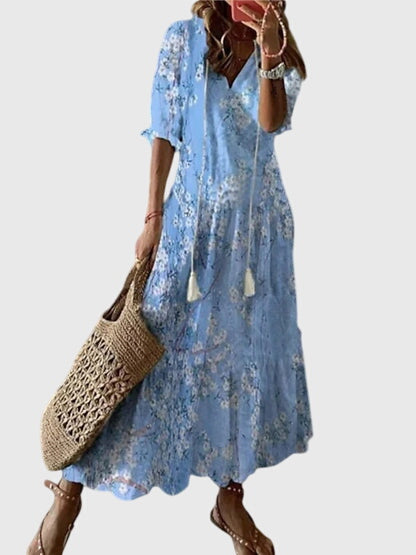 Sommarklänning för Dam med Boho V-ringning
