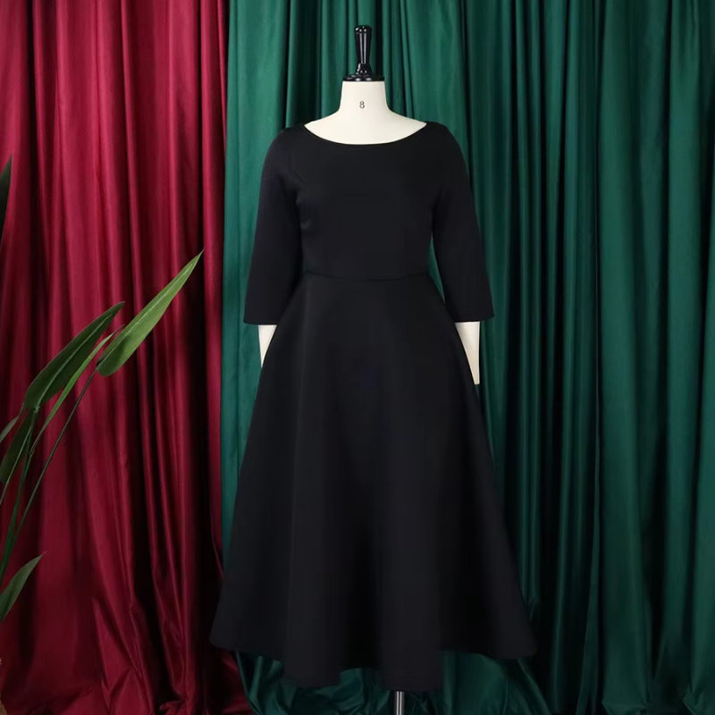 Evelina | Eleganta Midi-Klänningen med Rund Urringning