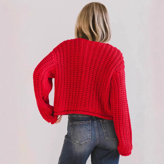 Elegant Oversize Cardigan med Knappar och Fickor