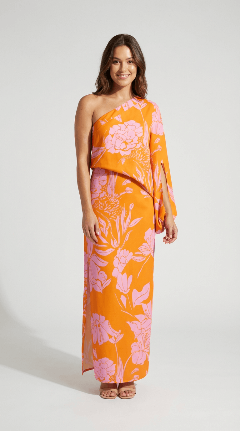 Elysia Asymmetrisk Maxikjole med Print