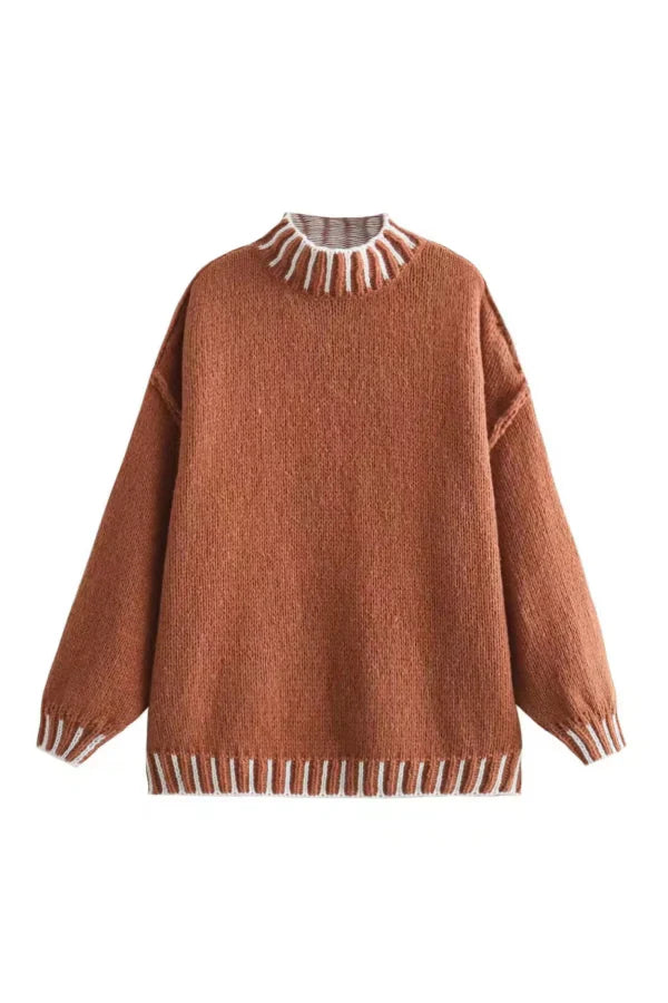 Elegant Farveskift Pullover med Rullekrave