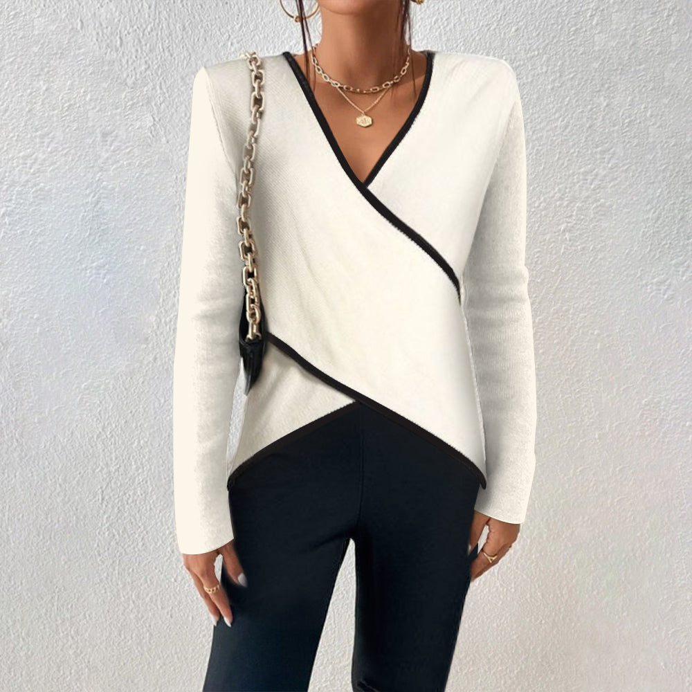 Soleil | Elegant V-hals Wrap Tröja för Damer