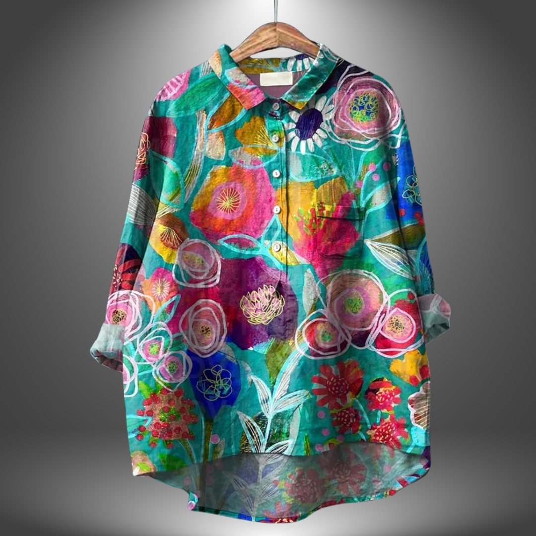 Blus för kvinnor med långärmar och blommönster
