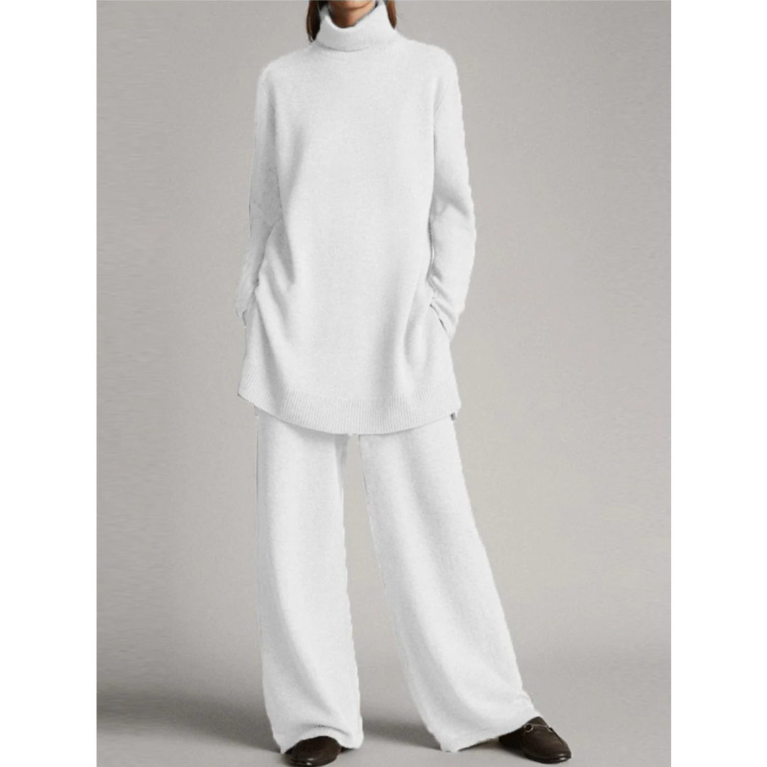 Elegant Sæt med Turtleneck og Vide Bukser – Stilfuld Uden Anstrengelse