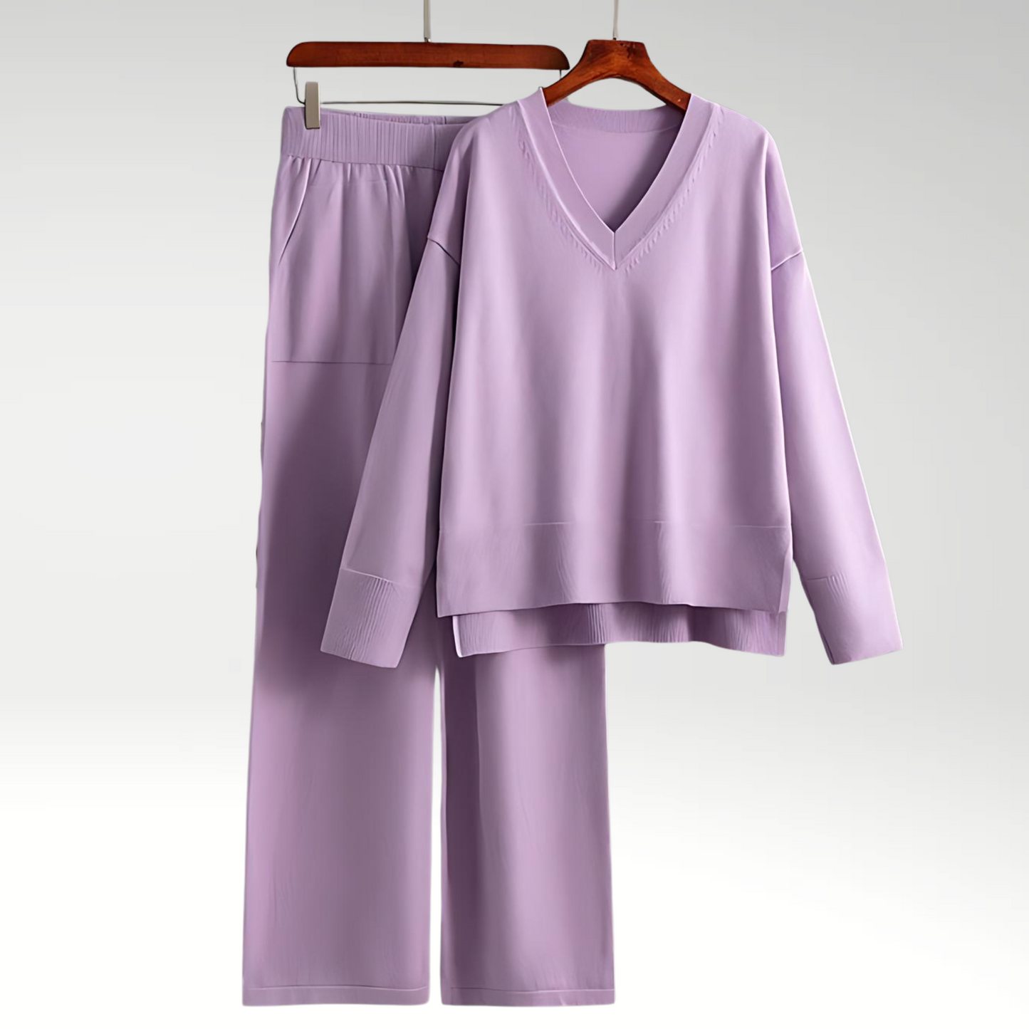 Elegant To-Delt Outfit med V-udskæring og Bukser – Ultimativ Stil