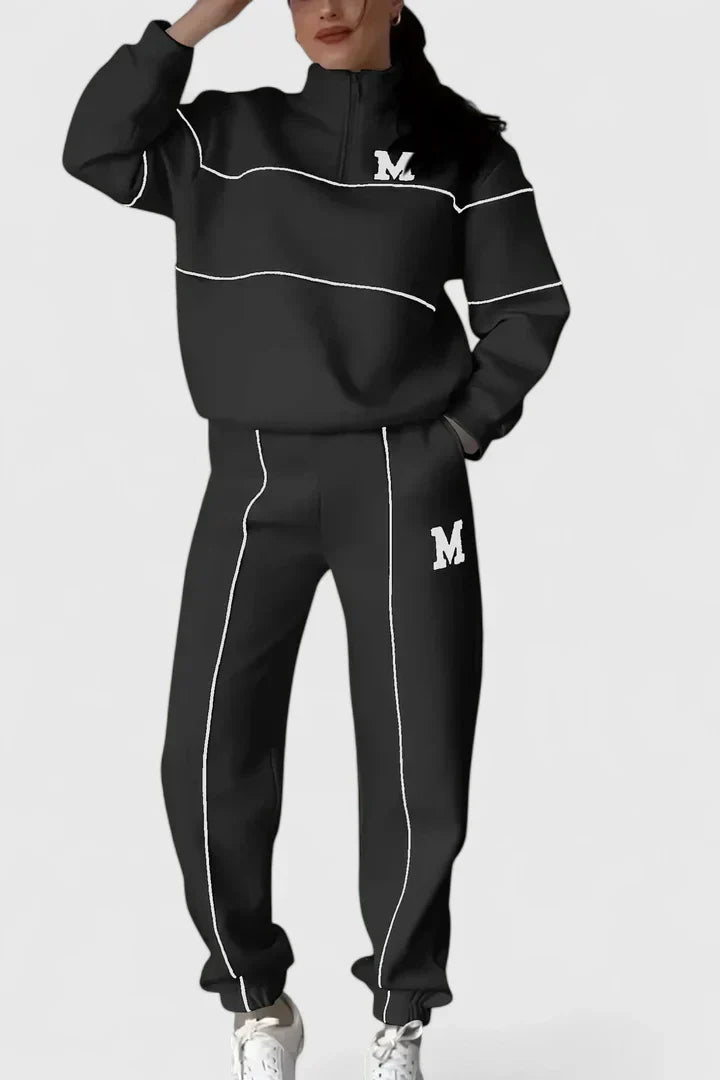 Dame Træningssæt med Halv Lynlås og Kontrastdetaljer