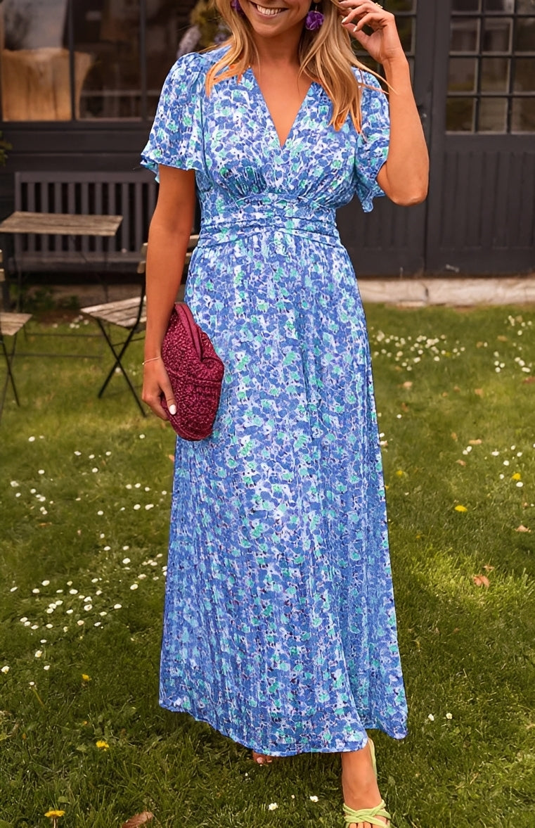 Isabella - Eleganta Maxi Klänning med V-Hals för Kvinnor