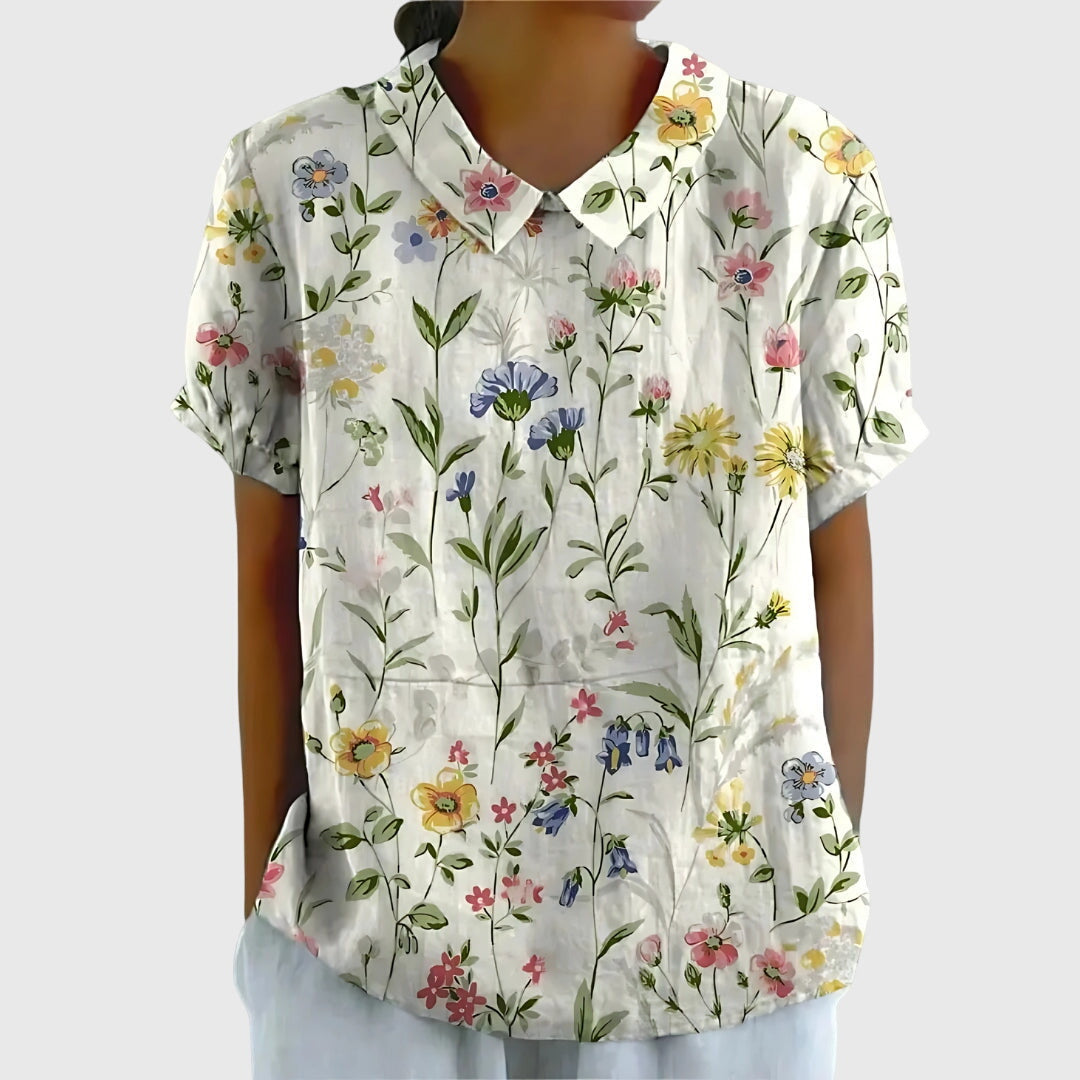 Blomsterdröm | Elegant Kortärmad Blus för Sommaren