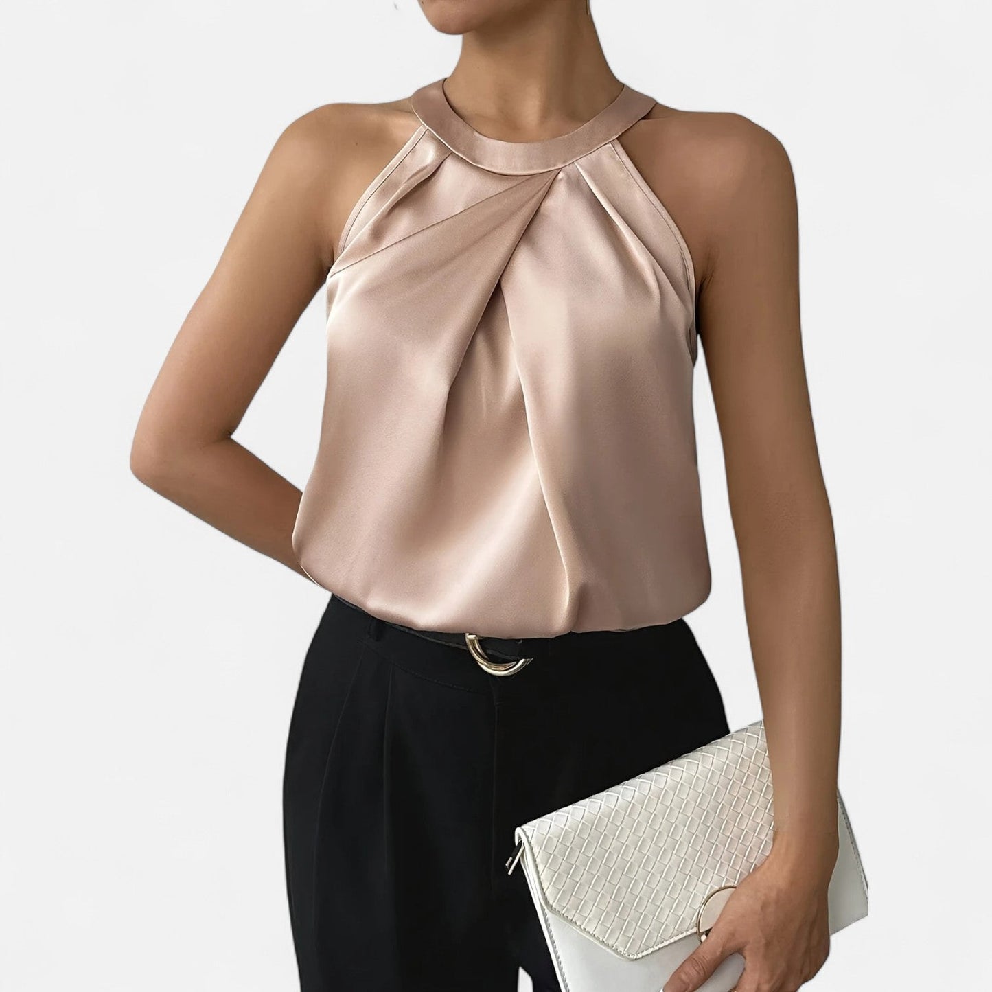 Eleganta Satin Halterneck Top för Kvinnor