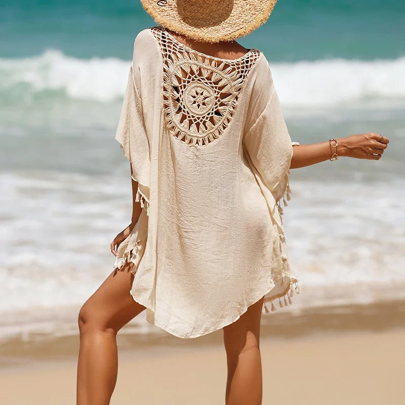 Sommerligt Boho-Kjole med Hæklet Detalje
