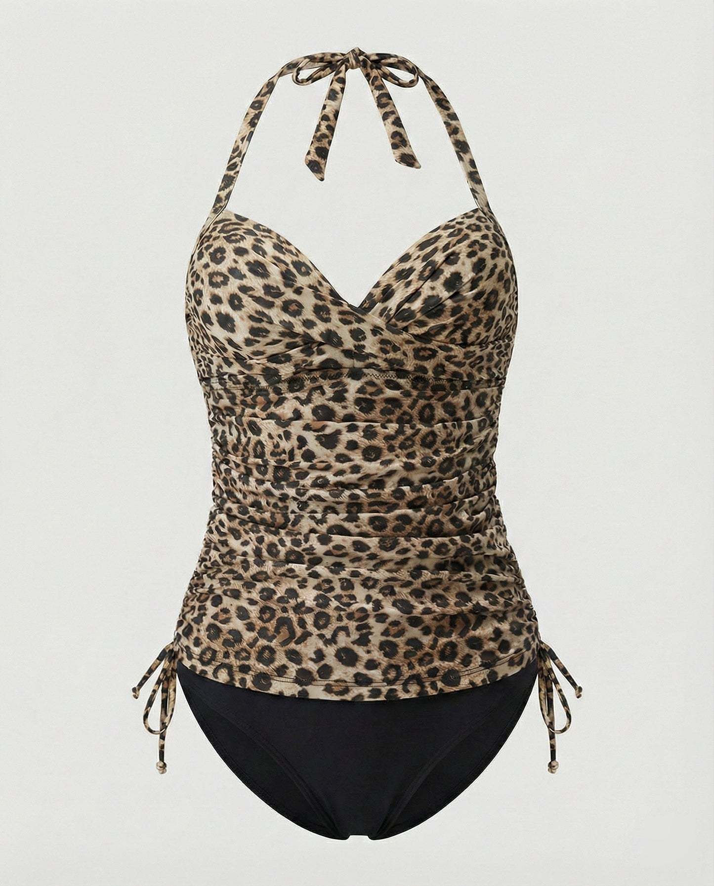 Tankini med V-ringning i leopardmönster