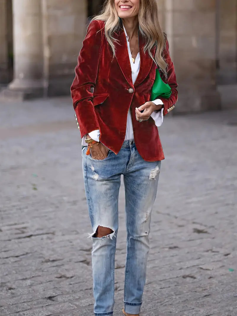 Smal passform för damer, enknäppt blazer i elegant stil