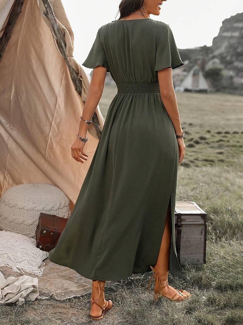 Maxiklänning med V-ringning för kvinnor i boho-stil