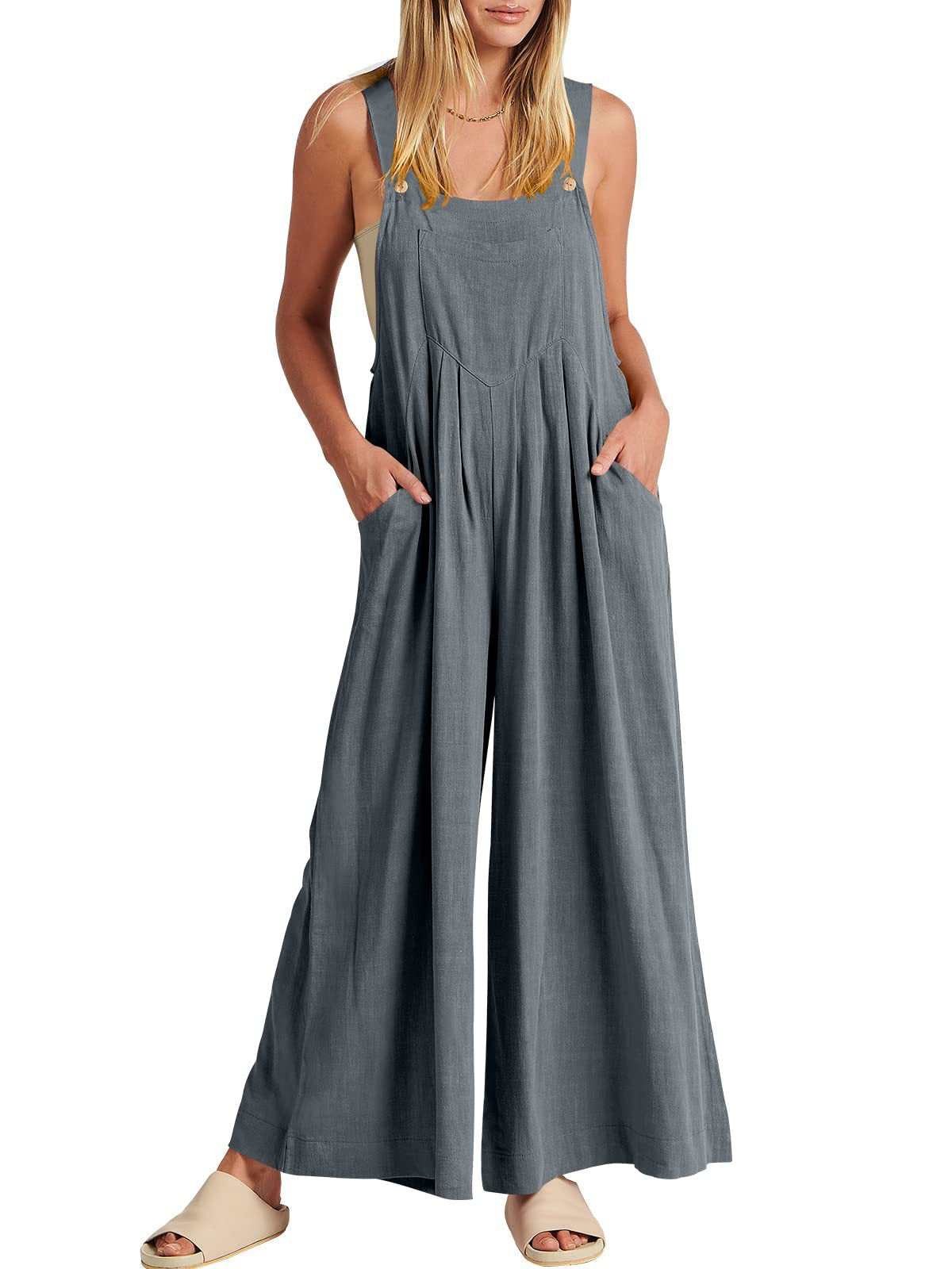 Byxdress för kvinnor med vida ben och fickor