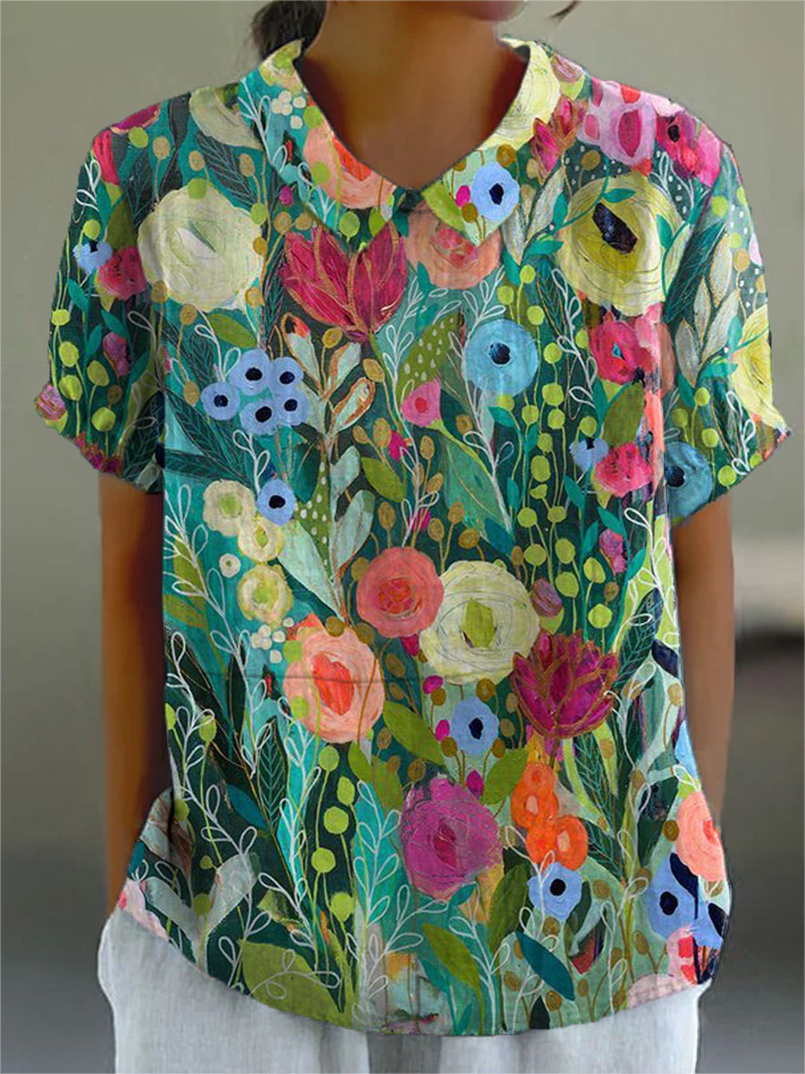 Blommig Linneblus i Bomull – Eivor