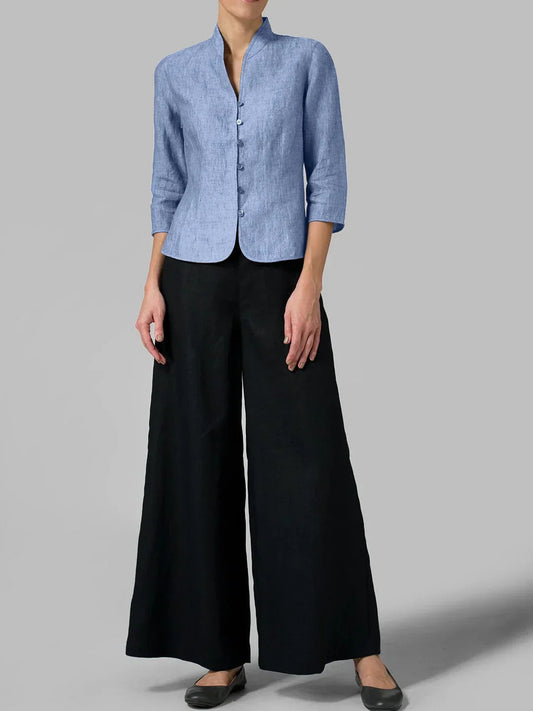 Celestina - Elegant Blus med Stående Krage