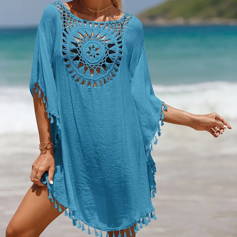 Sommerligt Boho-Kjole med Hæklet Detalje