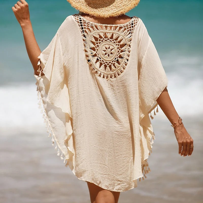 Sommerligt Boho-Kjole med Hæklet Detalje