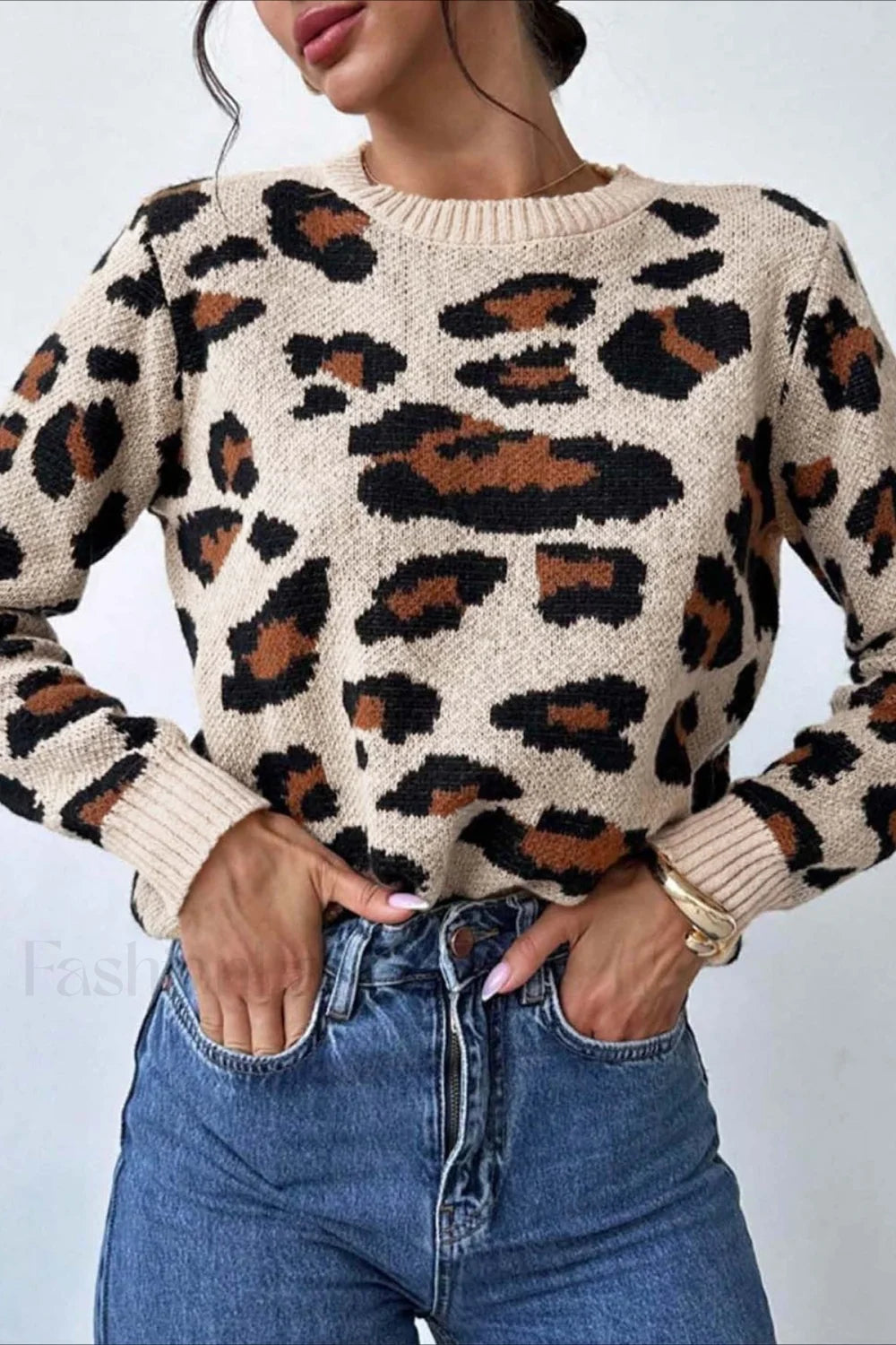 Chic tröja med färger och leopardmönster
