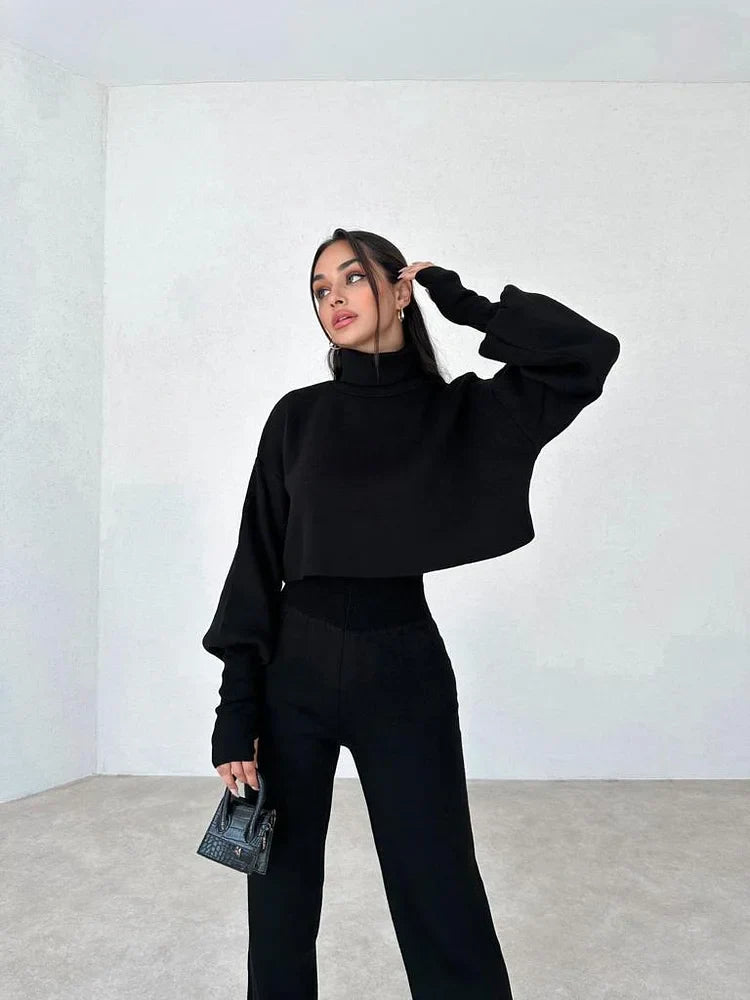 Elegant Sæt med Strikhandsker og Turtleneck