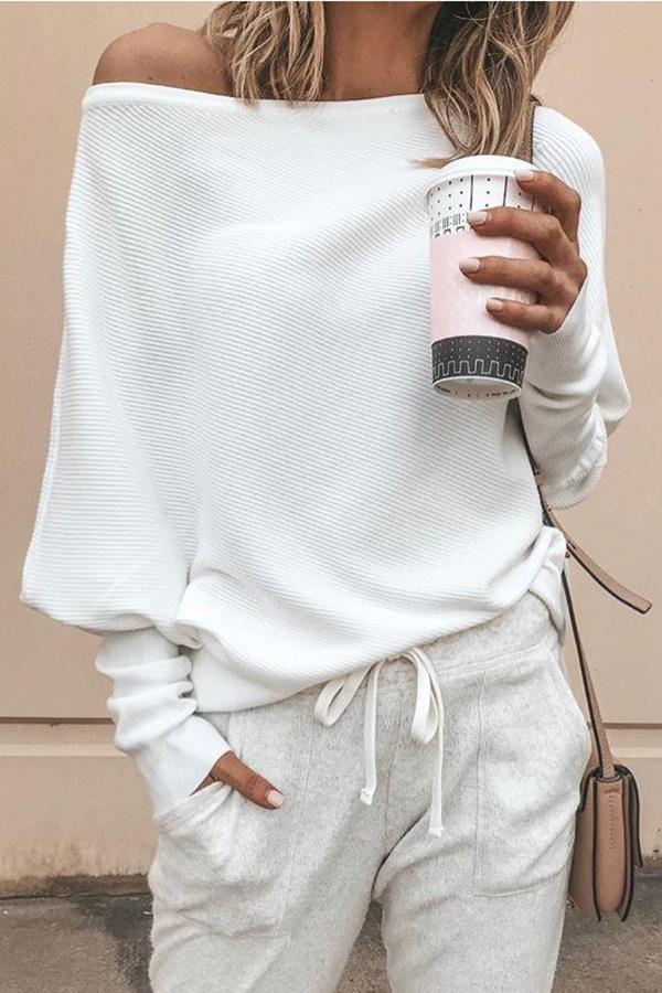 Chic Off-Shoulder Langærmet T-Shirt