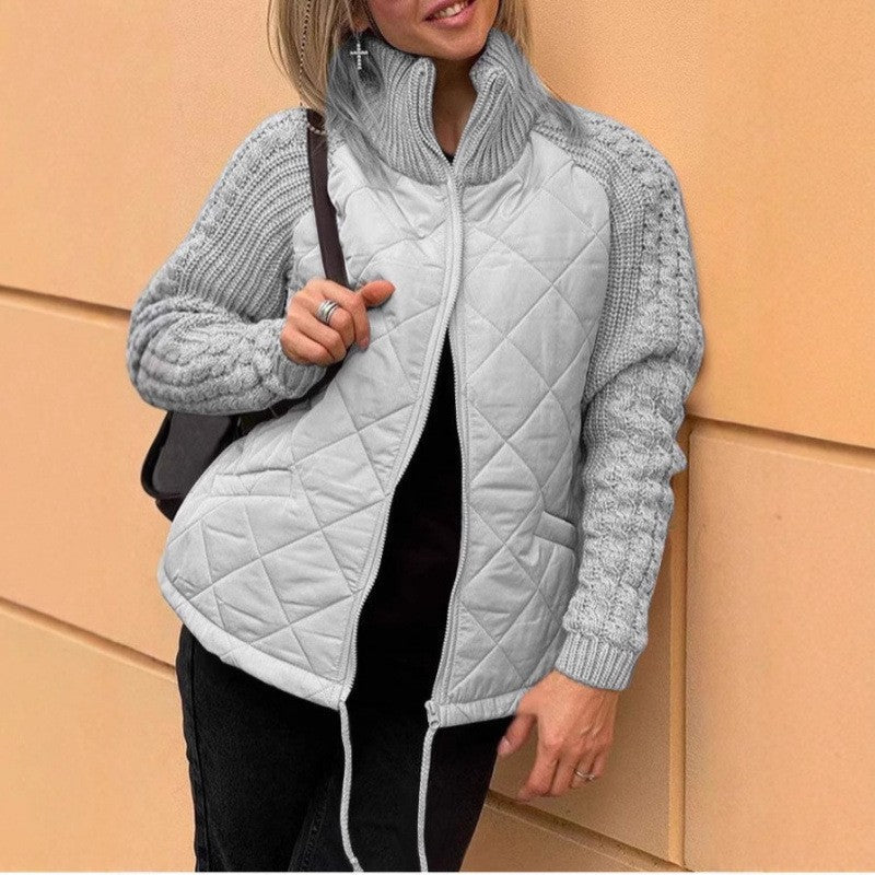 Modern quiltad jacka med stickade ärmar för dam
