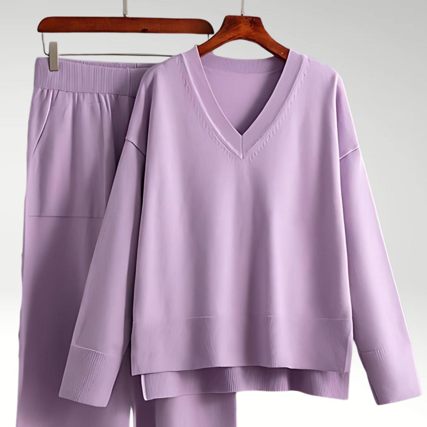 Elegant To-Delt Outfit med V-udskæring og Bukser – Ultimativ Stil